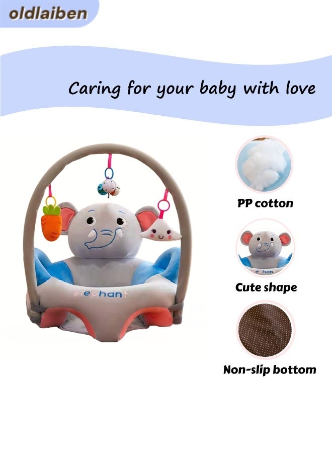oldlaiben Baby Sitting Support Seat, Baby Learning Sitting Sofa Baby Seat Chair Children's Plush Chair Baby Support Floor Seat Learning Sitting Safety Seat Cushion Infant Sit Up Chair with Toy Rack, Perfect Toddler Gift to Learn to Sit (Elephant) - Image 3